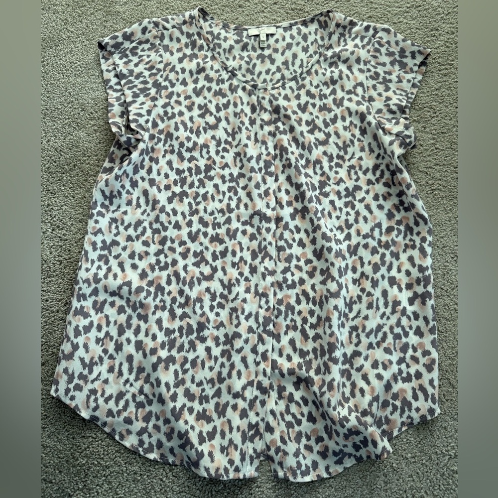 Joie Iva Silk Blouse Shirt Top Small Pink Grey Leopard Animal Print